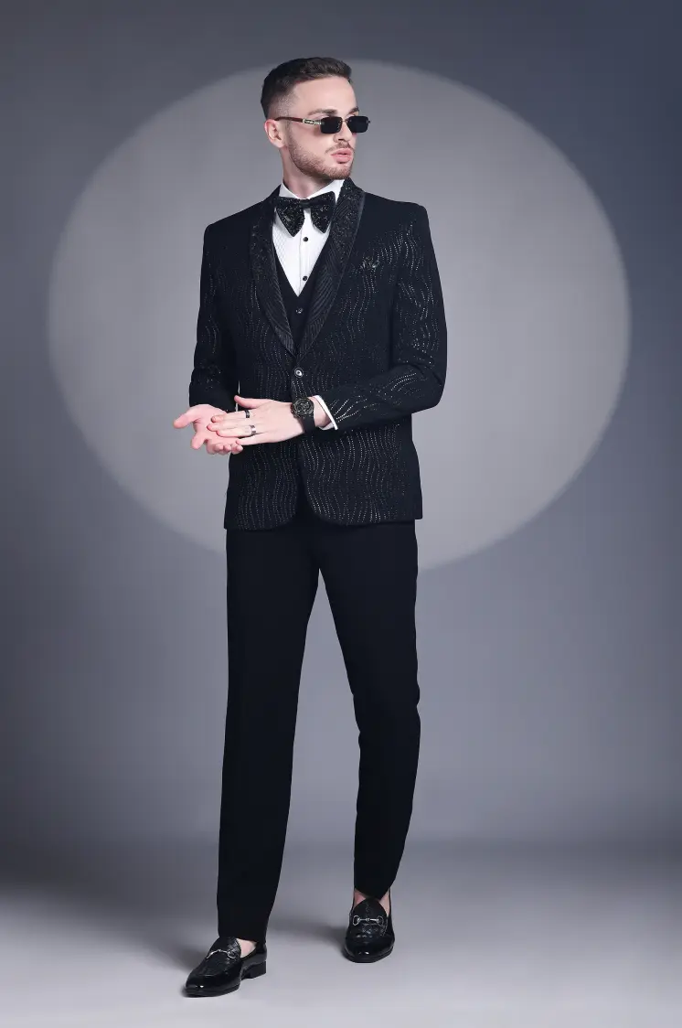 Black tuxedo suit with premium detailing