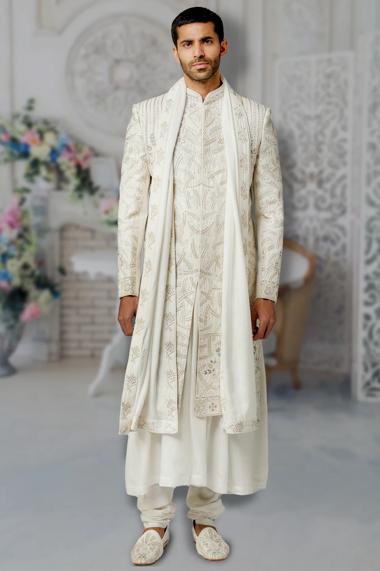 Ivory sherwani for wedding ceremonies